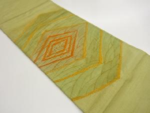 手織り紬子持ち菱に波模様織出し洒落袋帯